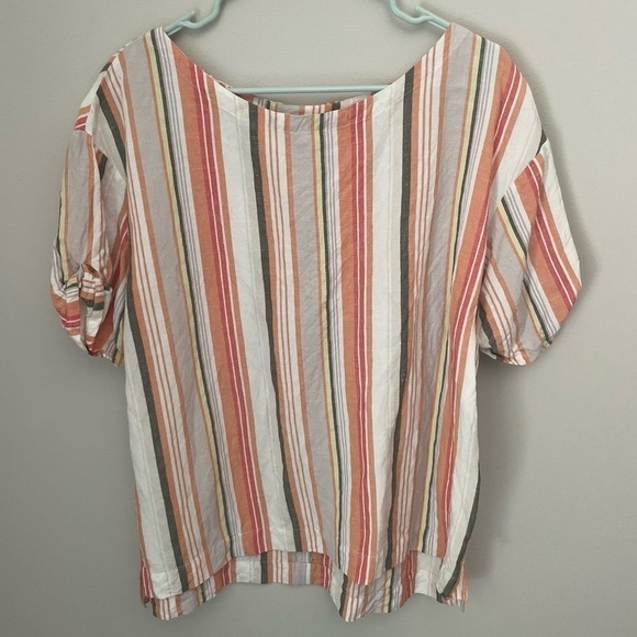 A new day Summer Striped Linen Blend Top Size Large - Picture 1 of 7
